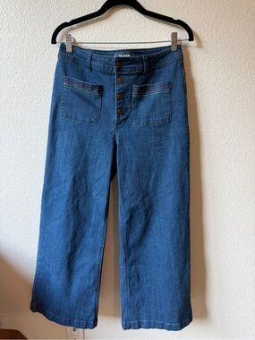 Modcloth Blue Wide-Leg Jeans with Rainbow Stitching